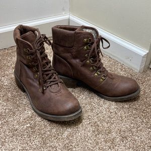 LUCKY BRAND Leather Faux Fur Daxxter SZ 8.5 Moto Combat Brown Boots